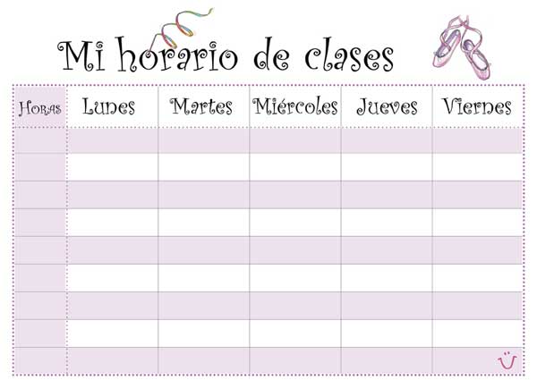 Plantilla de horario de clases para bailarinas