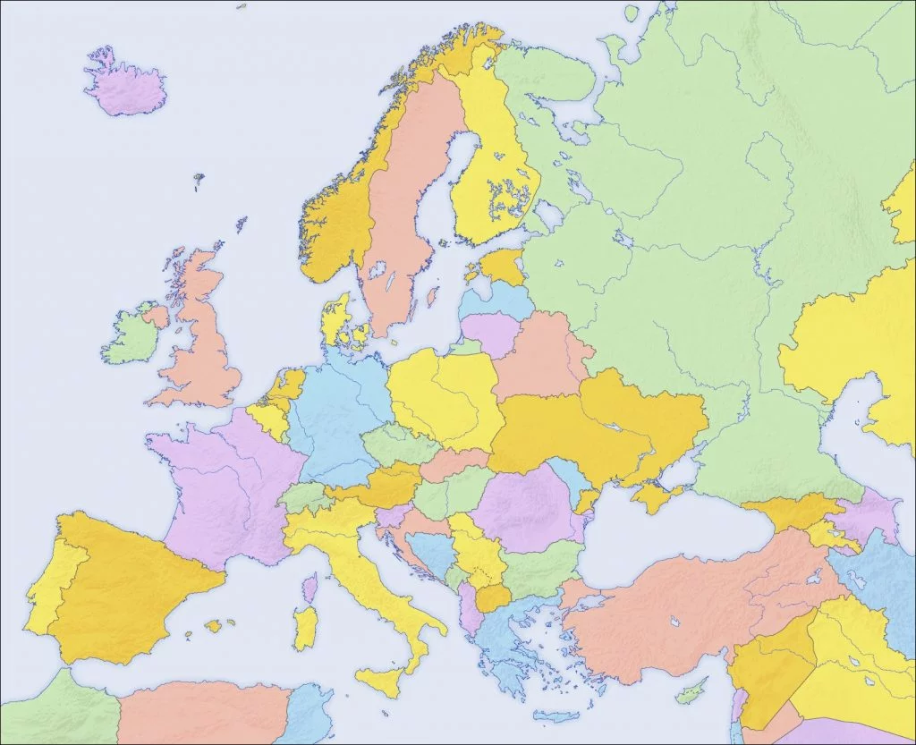 mapa de europa sin nombres